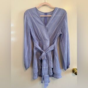 Chic Plaid Wrap Dress in Light Blue